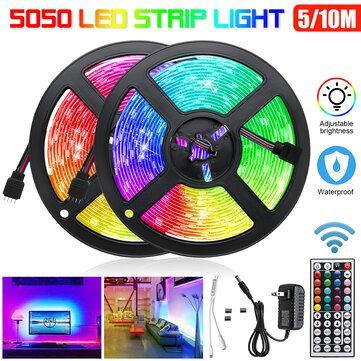 5M/2X5M RGB Waterproof 5050 LED Strip Light + 44 Key Remote + US Power Adapter DC12V for TV Home Wardrobe