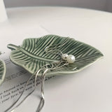 Green Leaf-Shape Jewelry Tray, Ceramic Nordic Style Jewelry Storage