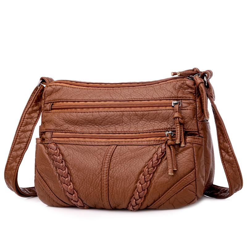 Casual soft leather solid color large capacity shoulder bag