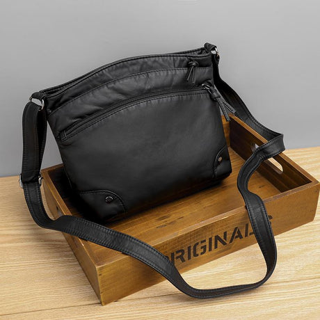 Casual soft leather solid color large capacity shoulder bag