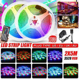 2x5M Music Sound Activated LED Strip Light Waterproof 3528 RGB Tape Under Cabinet Kitchen Lamp Set + 44Keys Remote Control - Lighting