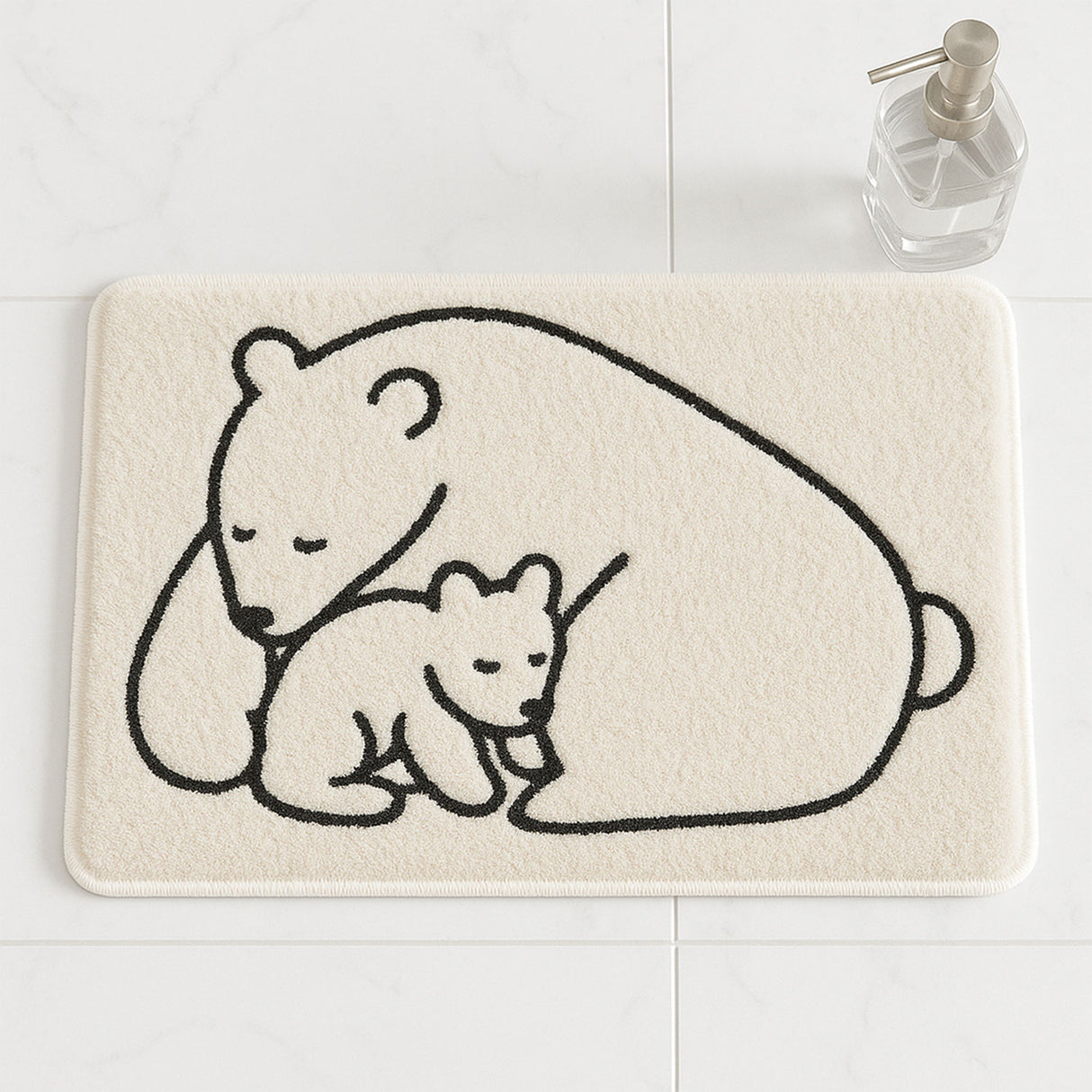 Feblilac Minimalist Bear & Cub Bath Mat | Nordic Style Soft Non-Slip Bathroom Rug