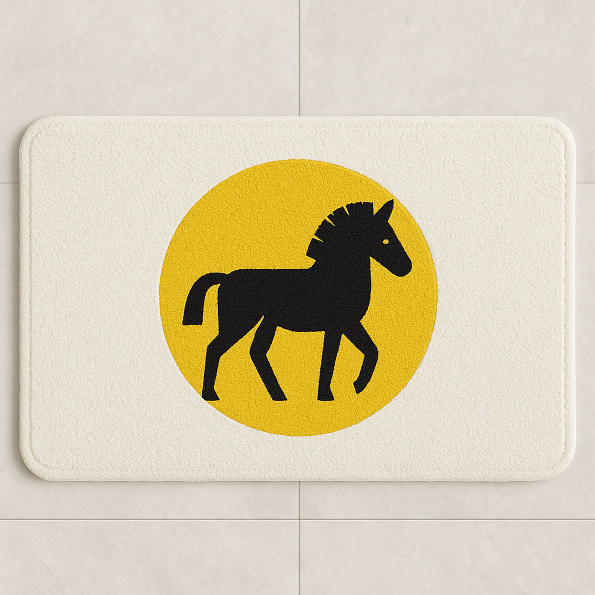 Feblilac Minimalist Horse Bath Mat – Soft Non-Slip Rug with Yellow Circle Accent