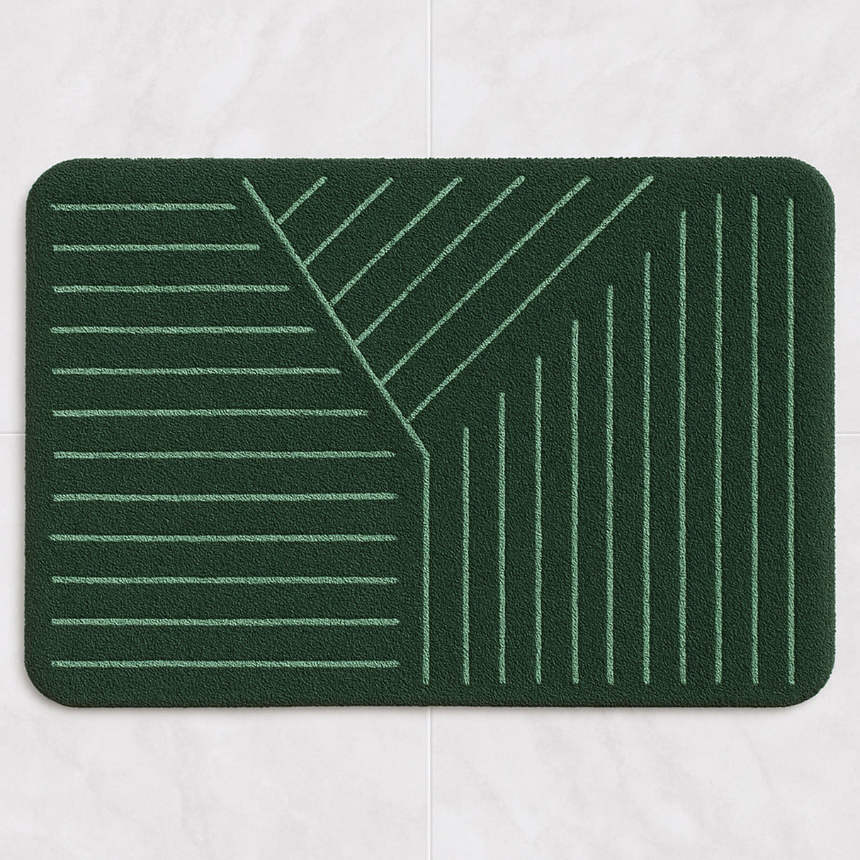 Feblilac Minimalist Green Striped Bath Mat – Non-Slip, Quick-Dry, Soft Underfoot