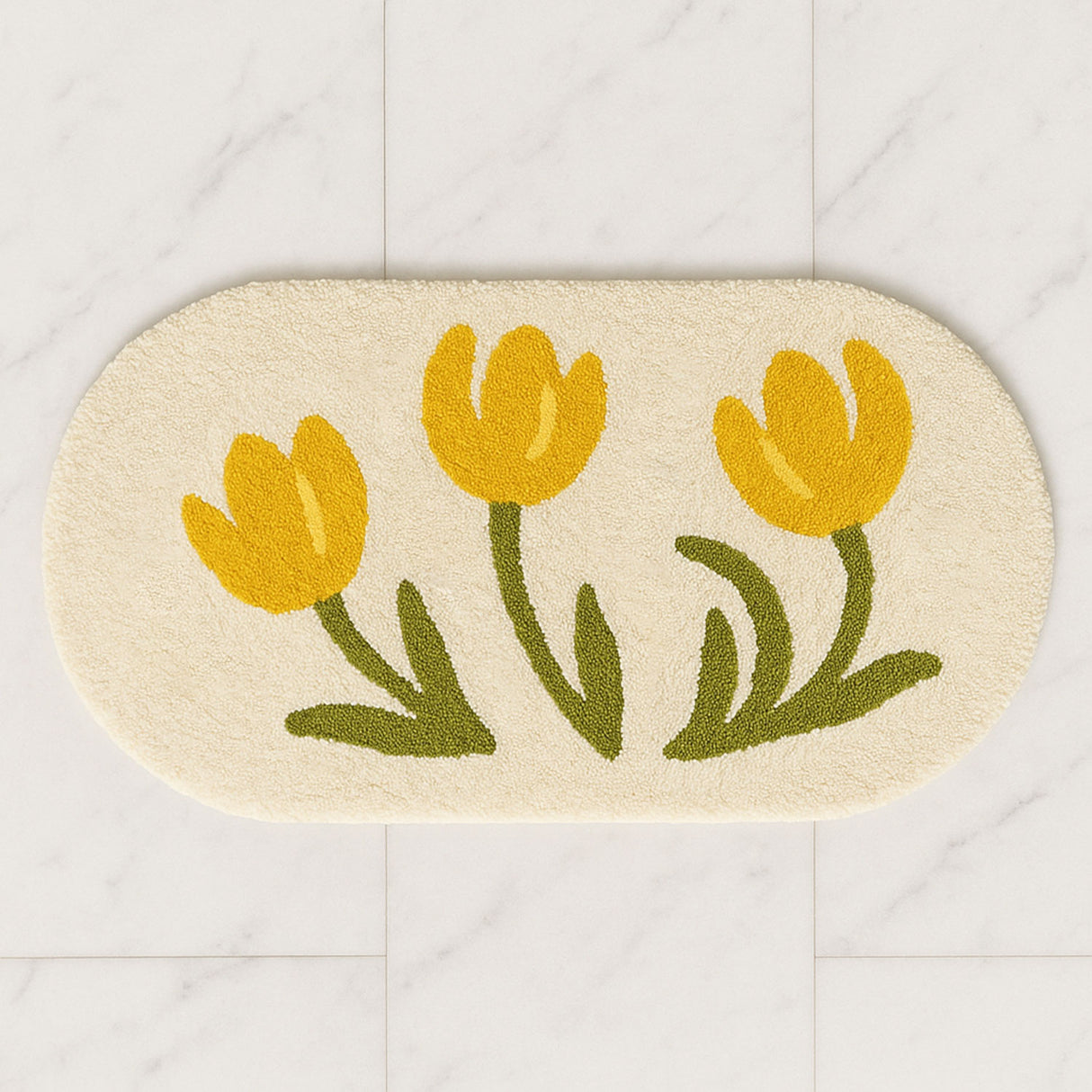 Feblilac Yellow Tulip Bath Mat – Soft Floral Non-Slip Rug for Bathroom or Entryway