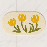 Feblilac Yellow Tulip Bath Mat – Soft Floral Non-Slip Rug for Bathroom or Entryway