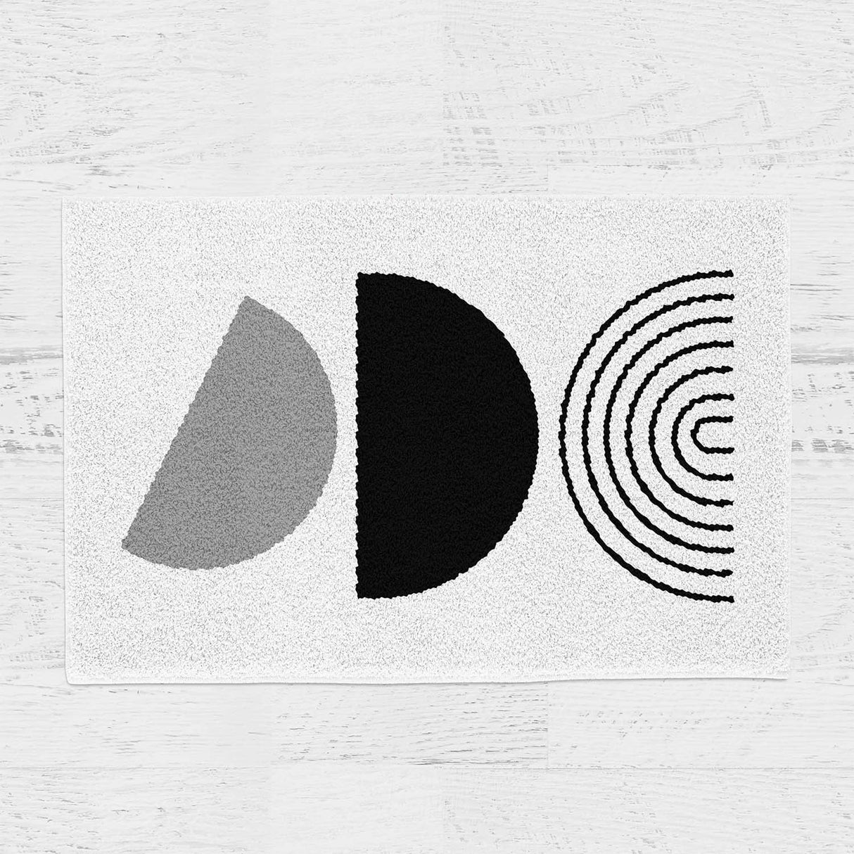 Feblilac Black and White Line Semicircle Tufted Bath Mat