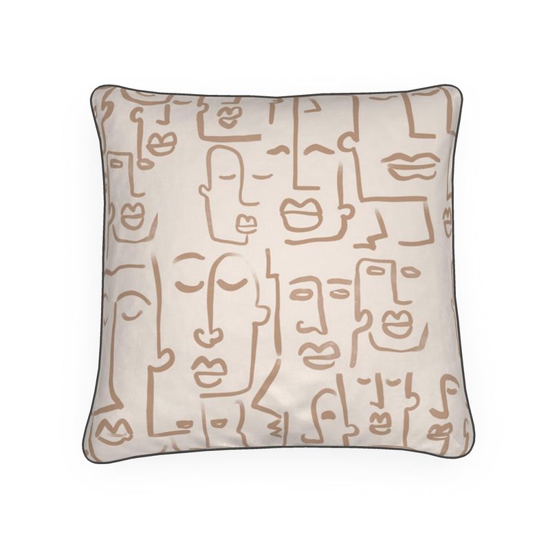 Abstract Faces Beige Velvet Cushion