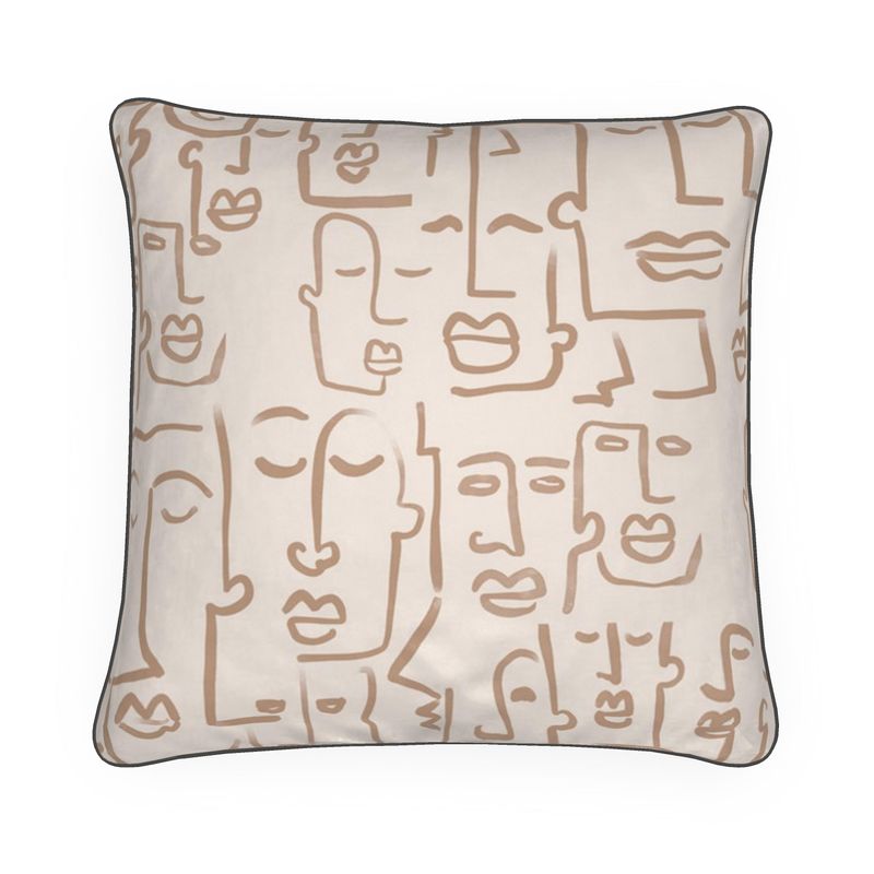 Abstract Faces Beige Velvet Cushion