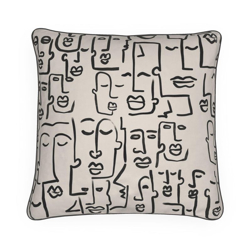 Abstract Faces Black Velvet Cushion