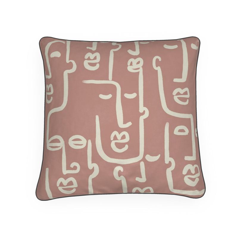 Abstract Faces Pink Velvet Cushion