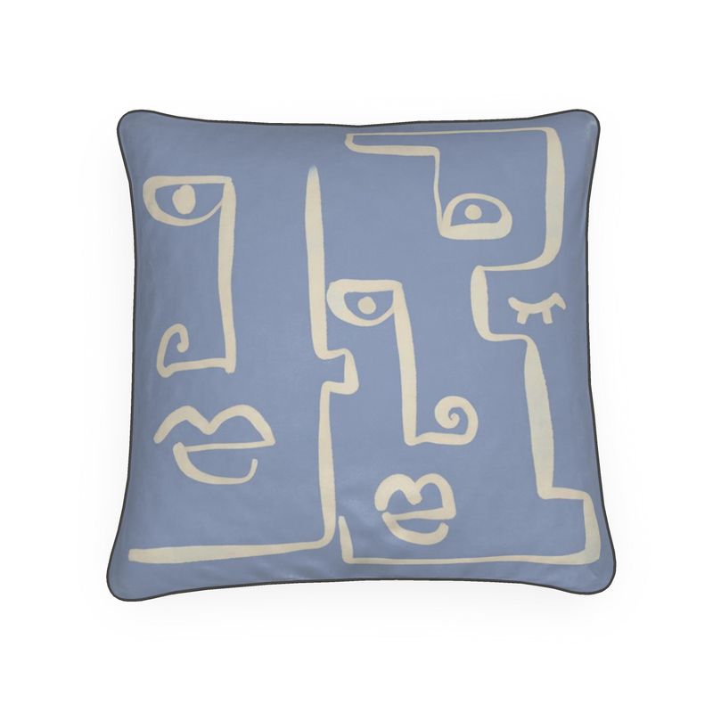 Abstract Faces Blue Velvet Cushion