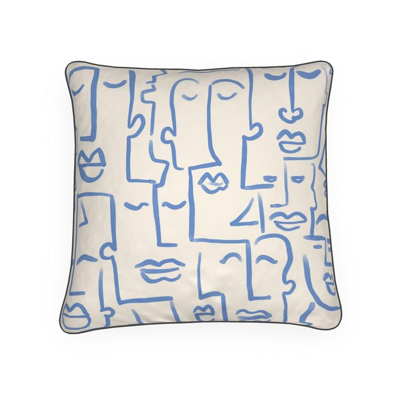 Abstract Faces Blue Velvet Cushion