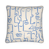 Abstract Faces Blue Velvet Cushion