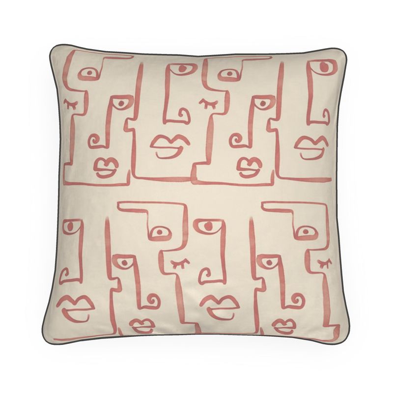 Abstract Faces Pink Velvet Cushion