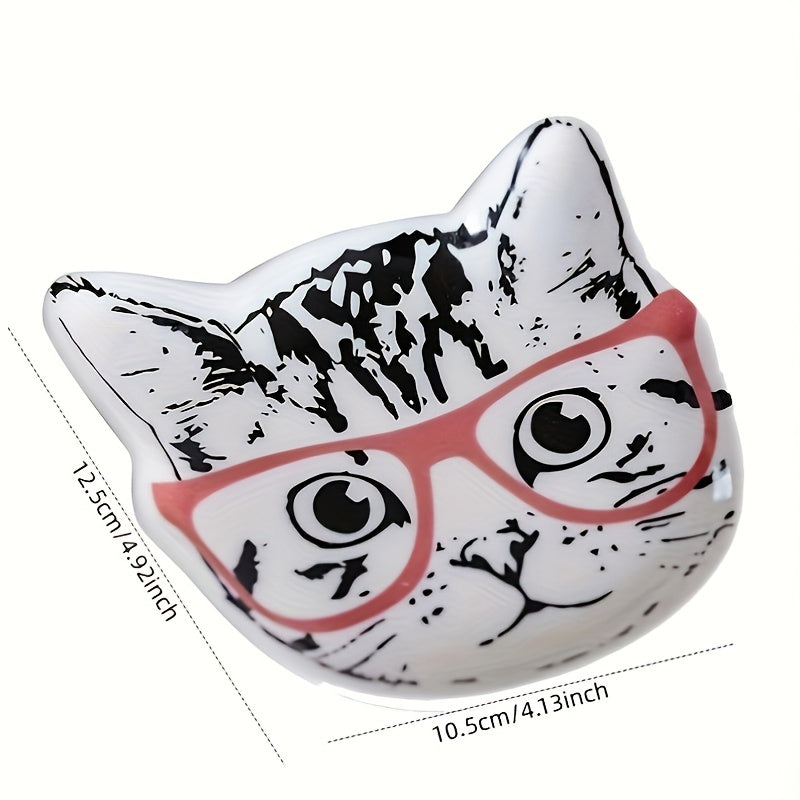 Cat-Shape Ceramic Jewelry Tray, Cute Animal Keyholder
