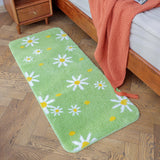 Feblilac Daisy Flowers Bedroom Runner, Floral Green Soft Indoor Area Rug, Water Absorbent Non-Slip Microfiber Mat for Hallway Laundry Room Rug