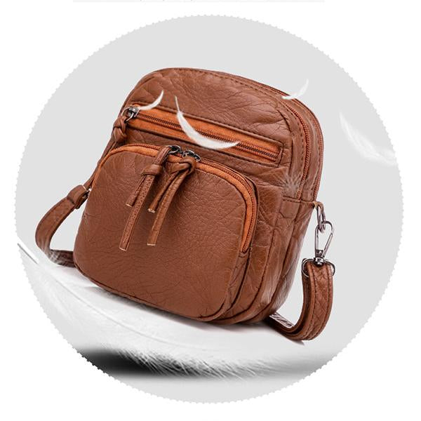 Casual soft leather solid color large capacity shoulder bag