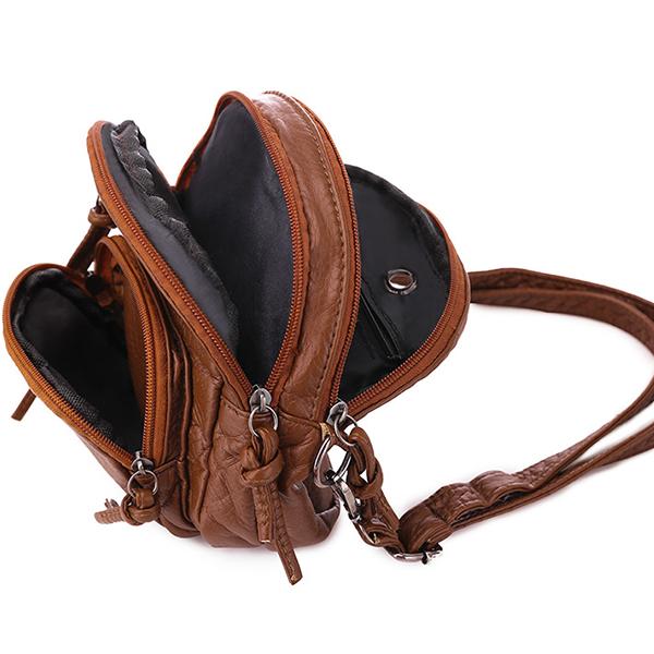 Casual soft leather solid color large capacity shoulder bag