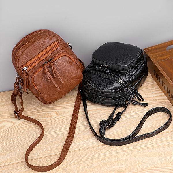 Casual soft leather solid color large capacity shoulder bag