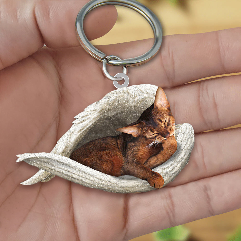 Abyssinian Cat Sleeping Angel Acrylic Keychain