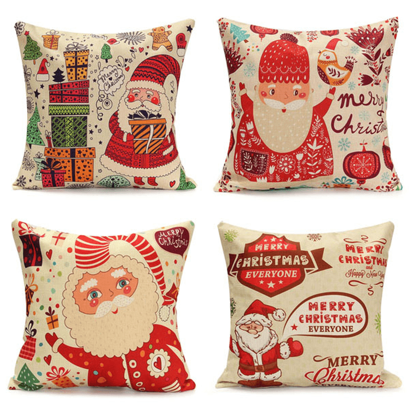 Christmas Santa Claus Snowmen Gift Fashion Cotton Linen Pillow Case Home Decor 45X45cm