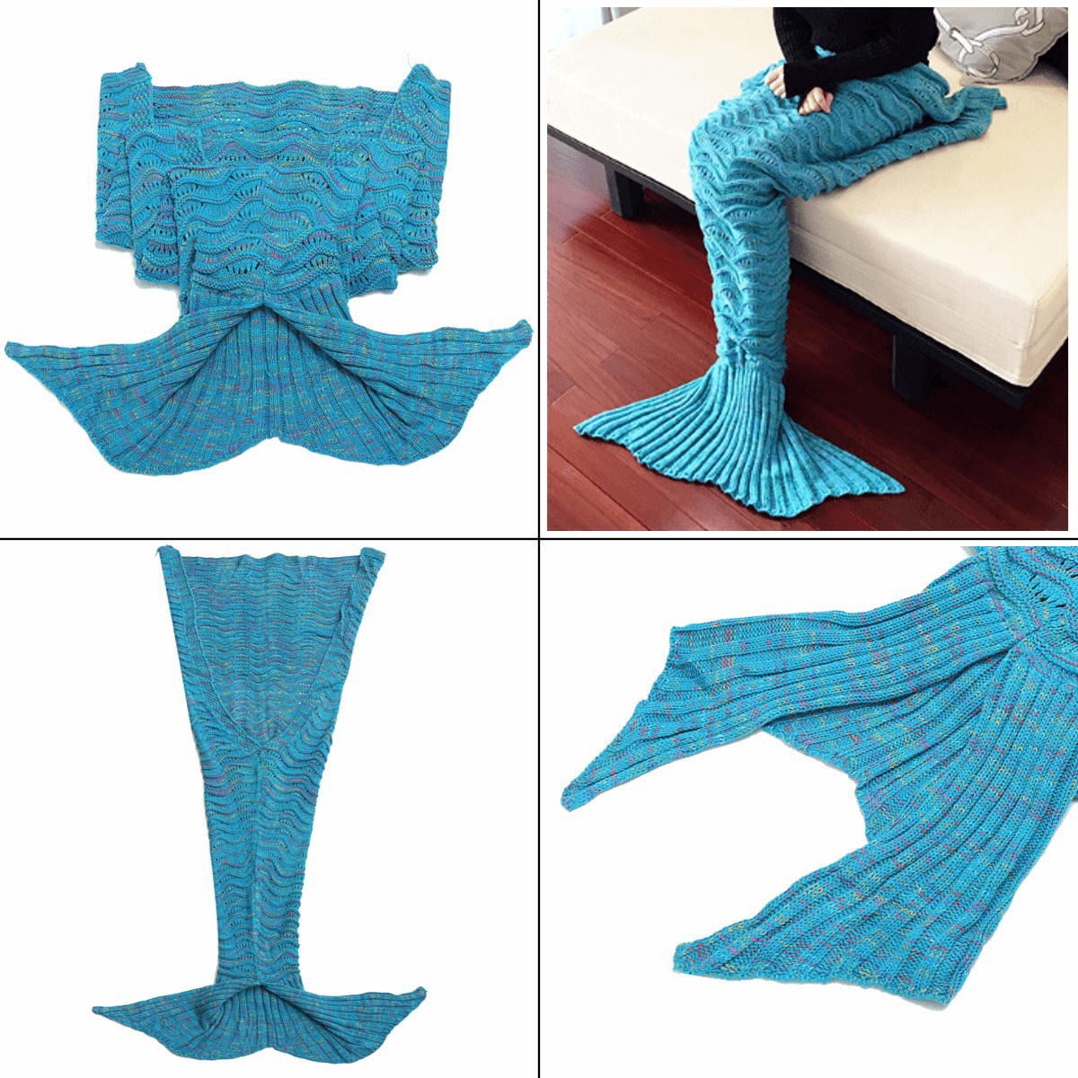 180cm Super Soft Crocheted Mermaid Tail Blanket Knitting Kids&Adult Sofa Sleeping Bag