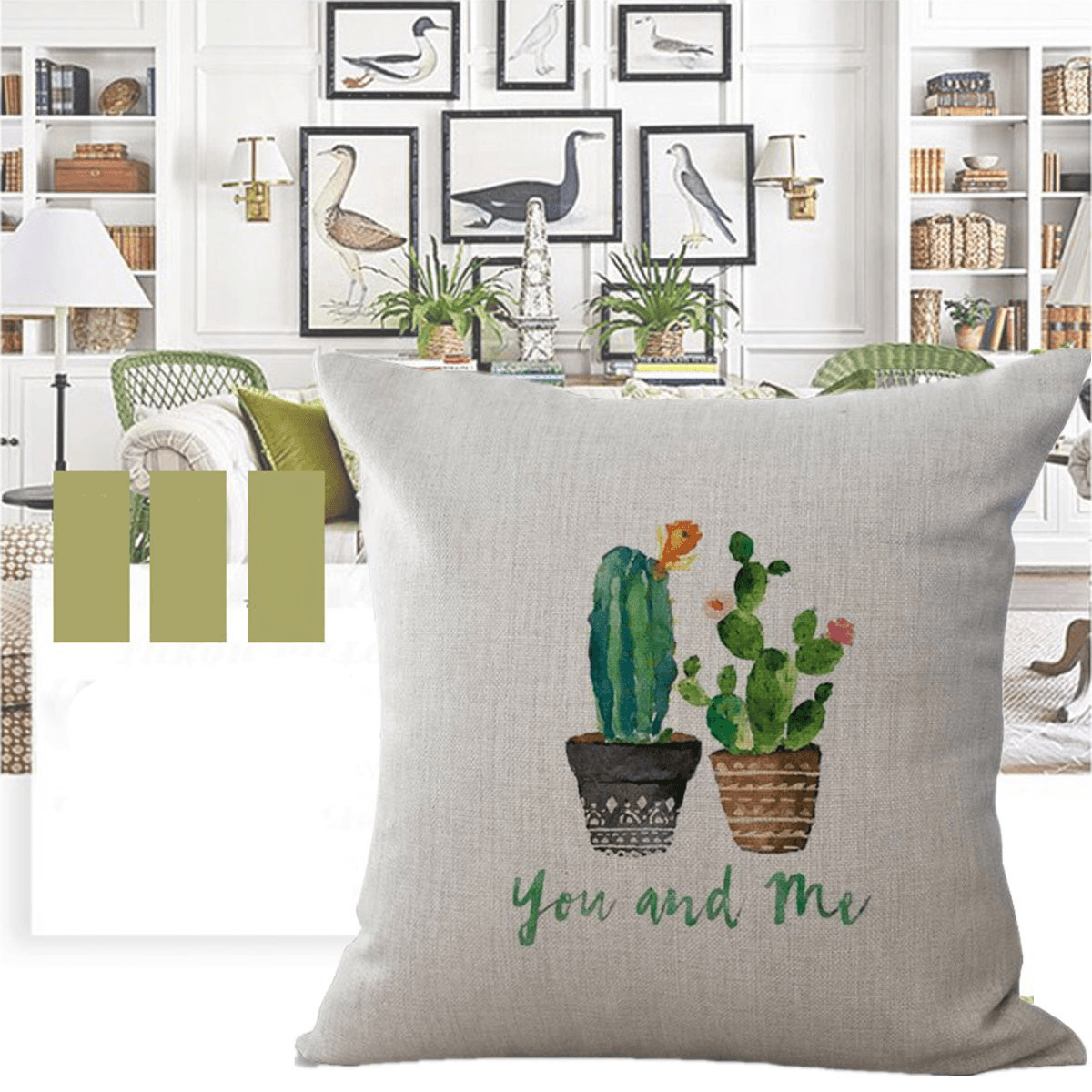 45X45Cm Plant Series Color Hand Painted Cactus Cotton Linen Sofa Cushion Cover Pillow Case