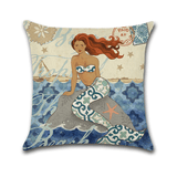 Cartoon Mermaid Printed Cotton Linen Square Cushion Cover House Sofa Car Decor Pillow Case