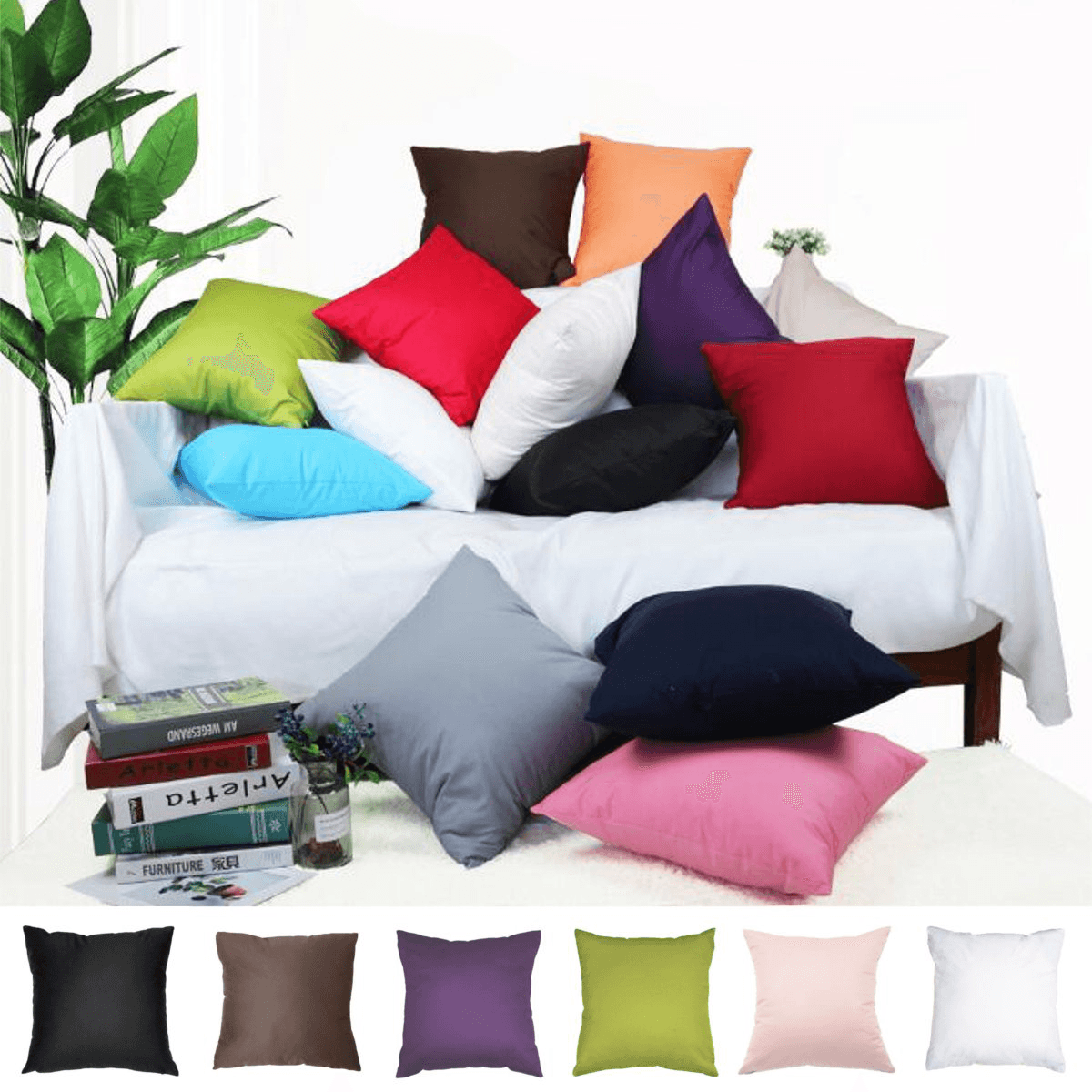 Cotton Pillow Case Solid Color Cushion Cover Throw Home Sofa Decoration 45X45Cm