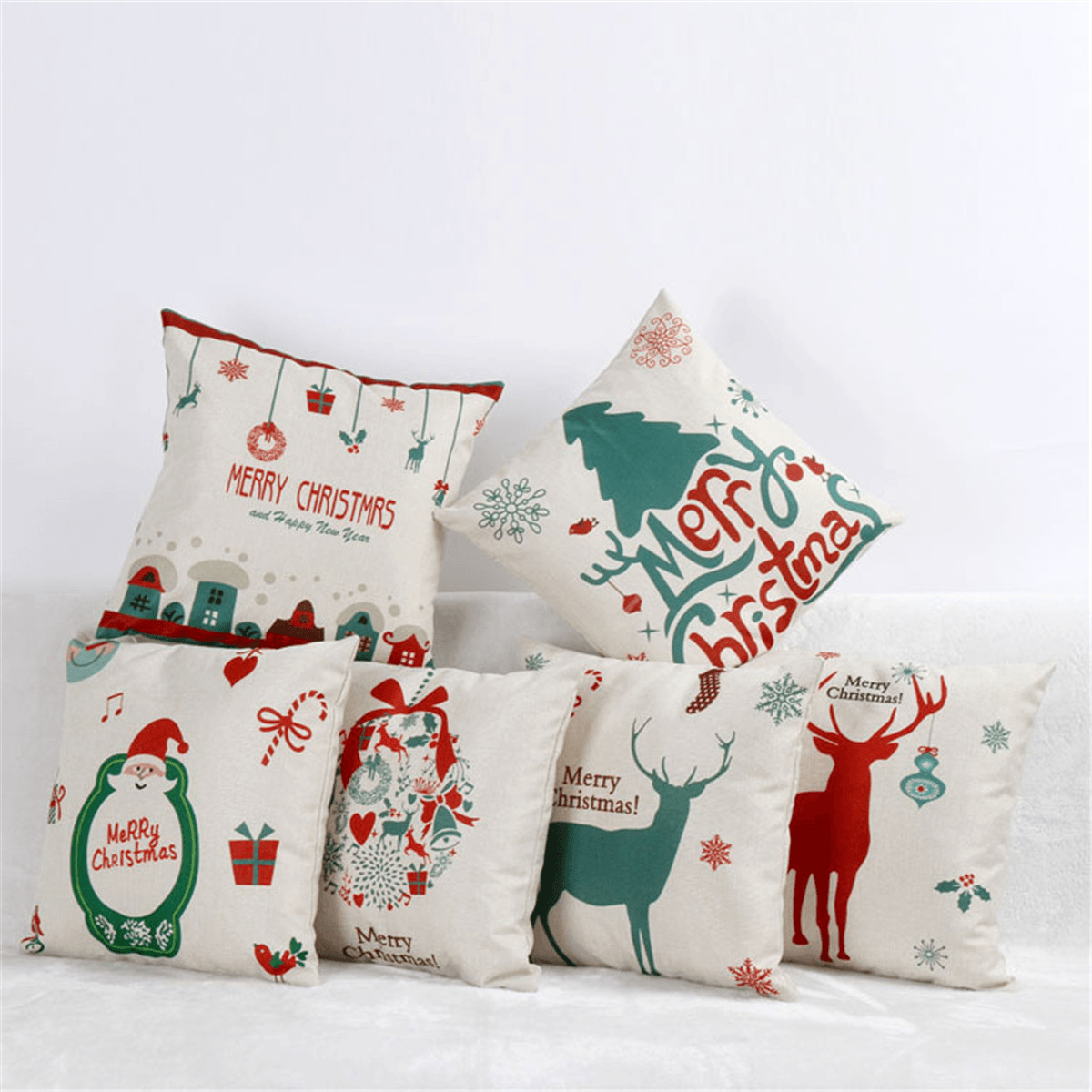 Christmas Tree Red Deer Gift Fashion Cotton Linen Pillow Case Santa Claus Home Decor 45X45cm