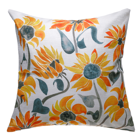 18X18Inch Square Linen Sunflowers Cushion Pillow Case Protective Cover 2pcs