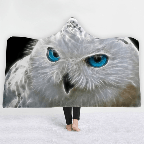 3D Digital Print Owl Hooded Blankets Cloak Magic Hat Thick Double-Layered Plush