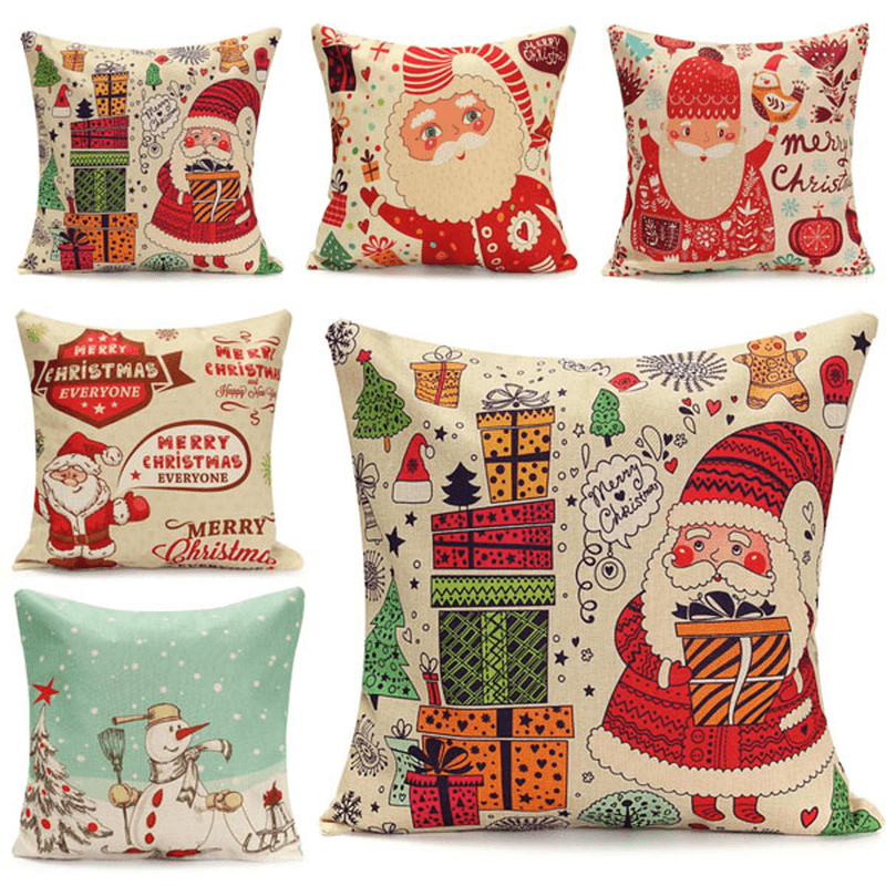 Christmas Santa Claus Snowmen Gift Fashion Cotton Linen Pillow Case Home Decor 45X45cm