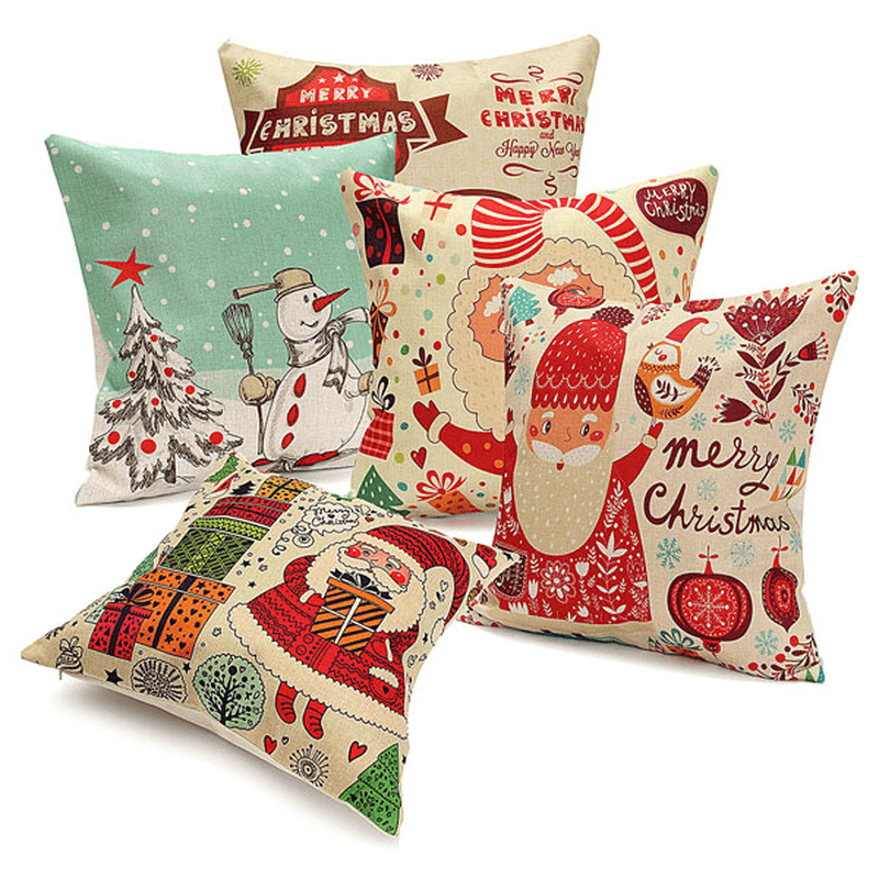 Christmas Santa Claus Snowmen Gift Fashion Cotton Linen Pillow Case Home Decor 45X45cm