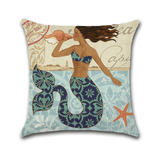 Cartoon Mermaid Printed Cotton Linen Square Cushion Cover House Sofa Car Decor Pillow Case