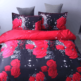 3 PCS Bedding Sets 3D Floral Rose Printing Quilt Cover Pillowcase for Full Size