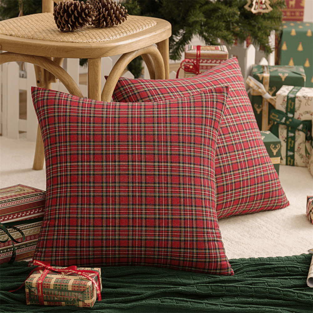 2PC Square Pillow Case Christmas Scottish Plaid Throw Waist Cushion Cover 18"