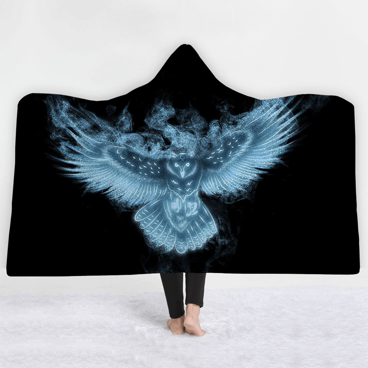 3D Digital Print Owl Hooded Blankets Cloak Magic Hat Thick Double-Layered Plush