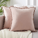 45*45Cm Soft Velvet Pillow Covers Cute Pom Poms Throw Pillow Covers Square Cushion Case for Sofa Couch Home Decor