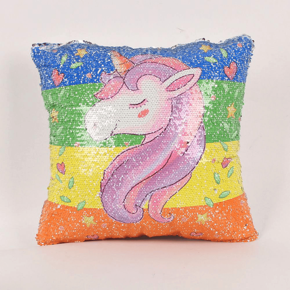 Rainbow Sequins Unicorn Cushion Cover 40X40Cm Decorative Mermaid Pillow Case for Sofa Reversible Pi