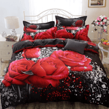 3D Printed Bedding Sets Bedclothes Red Rose Bed Sheet Cover with 2 Pillowcases