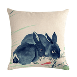 Chinese Watercolor Rabbit Printing Linen Cotton Throw Pillow Cover Home Sofa Office Seat Pillow Case