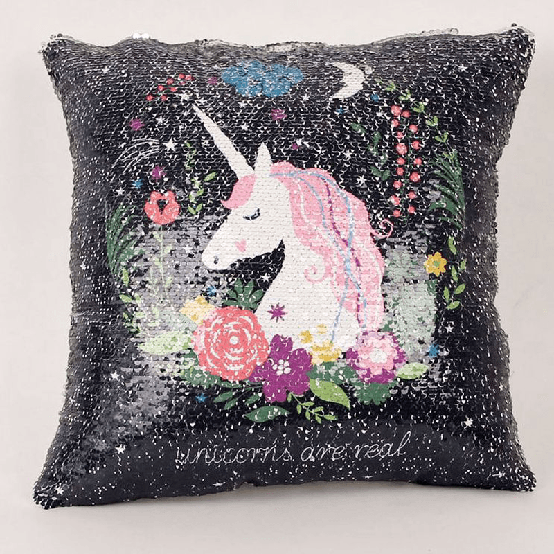 Rainbow Sequins Unicorn Cushion Cover 40X40Cm Decorative Mermaid Pillow Case for Sofa Reversible Pi