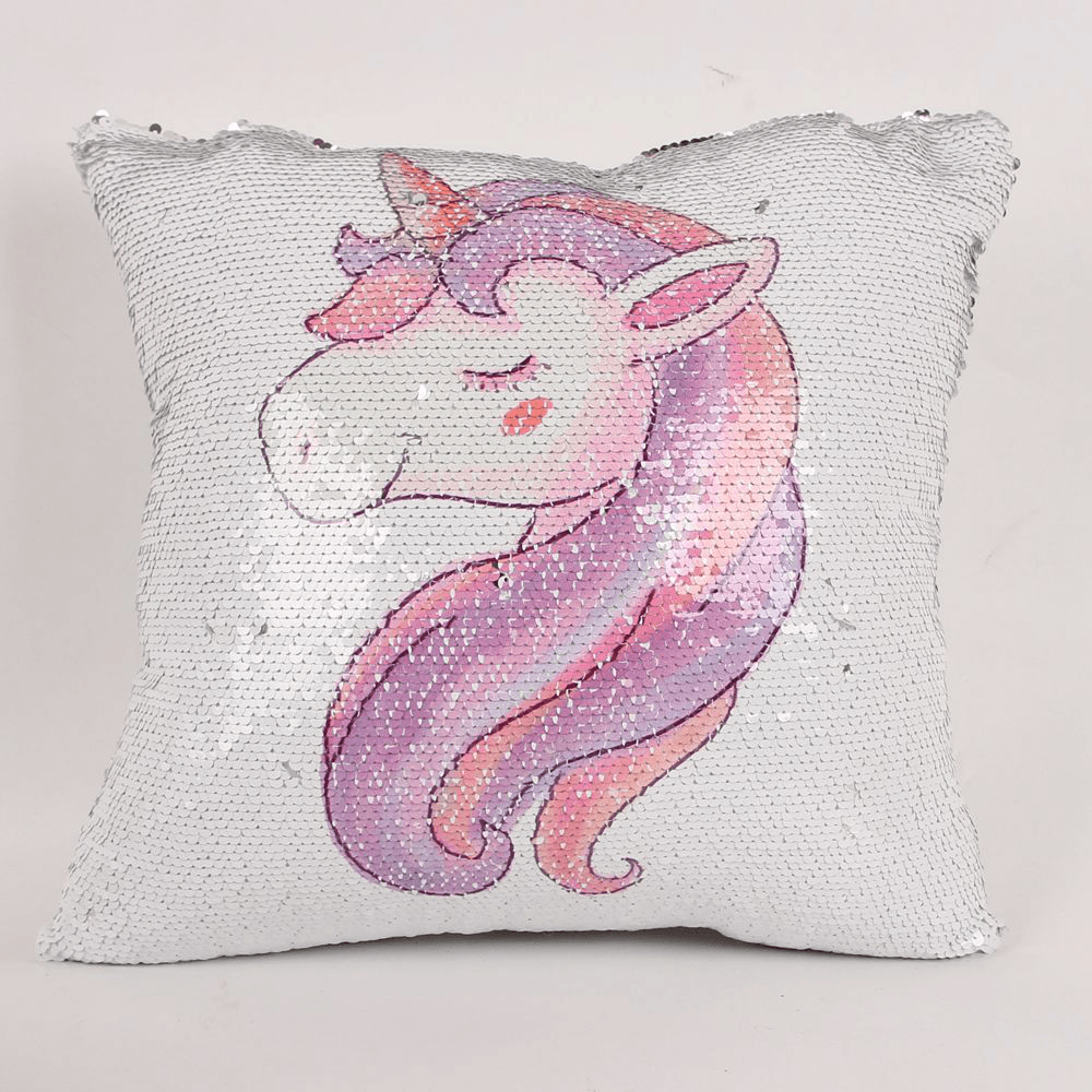 Rainbow Sequins Unicorn Cushion Cover 40X40Cm Decorative Mermaid Pillow Case for Sofa Reversible Pi