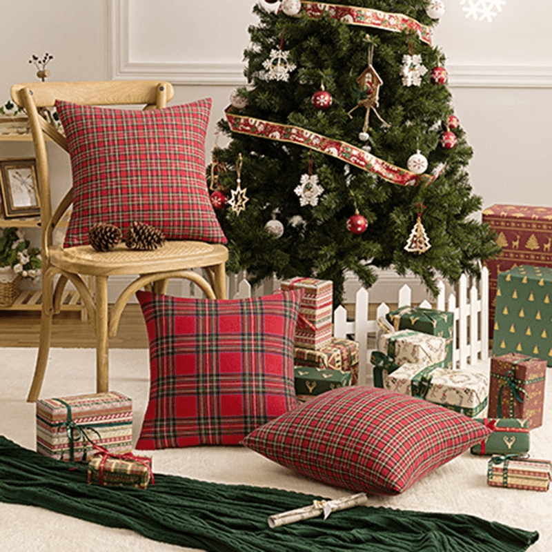 2PC Square Pillow Case Christmas Scottish Plaid Throw Waist Cushion Cover 18"