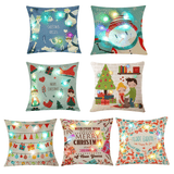 18"X18"Christmas LED Lights Linen Pillow Case Cushion Cover Sofa Case Home Decor