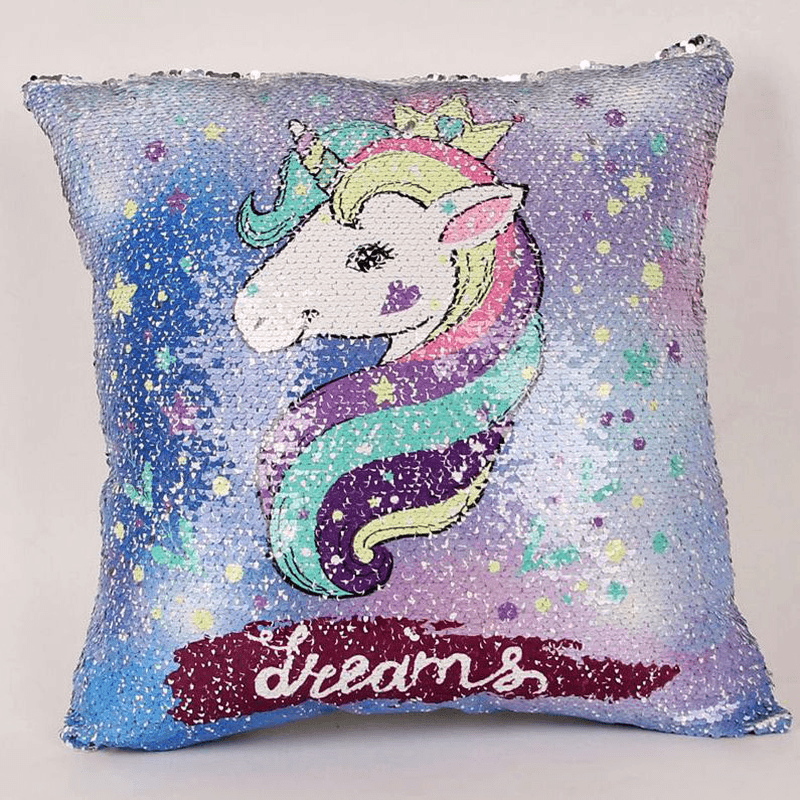 Rainbow Sequins Unicorn Cushion Cover 40X40Cm Decorative Mermaid Pillow Case for Sofa Reversible Pi