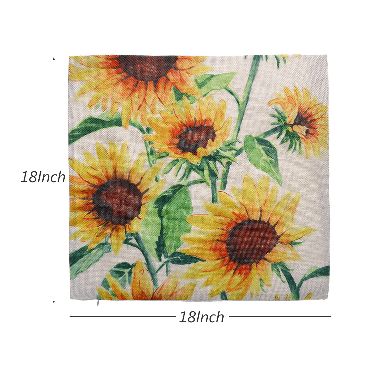 18X18Inch Square Linen Sunflowers Cushion Pillow Case Protective Cover 2pcs