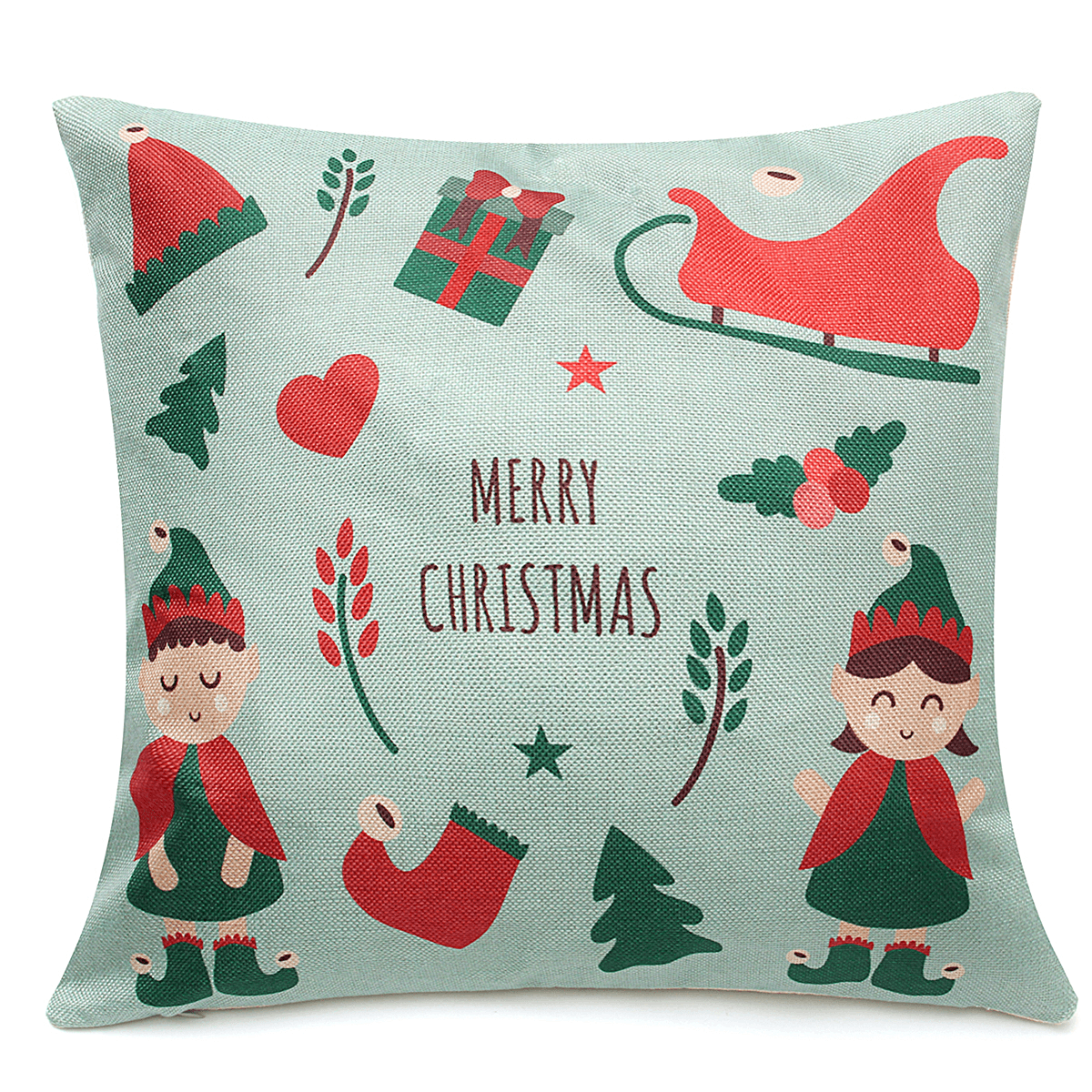 18"X18"Christmas LED Lights Linen Pillow Case Cushion Cover Sofa Case Home Decor